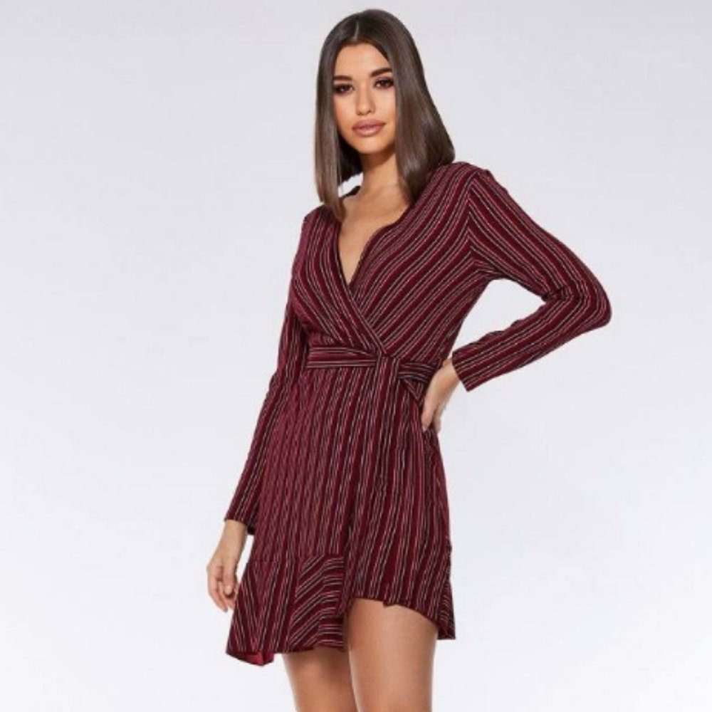 Quiz Maroon Assymetric Wrap Dress